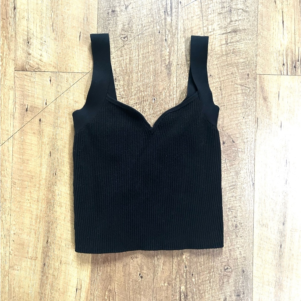 Abercrombie & Fitch Black Ribbed Knit Tank Top Sweetheart Neckline Size Small